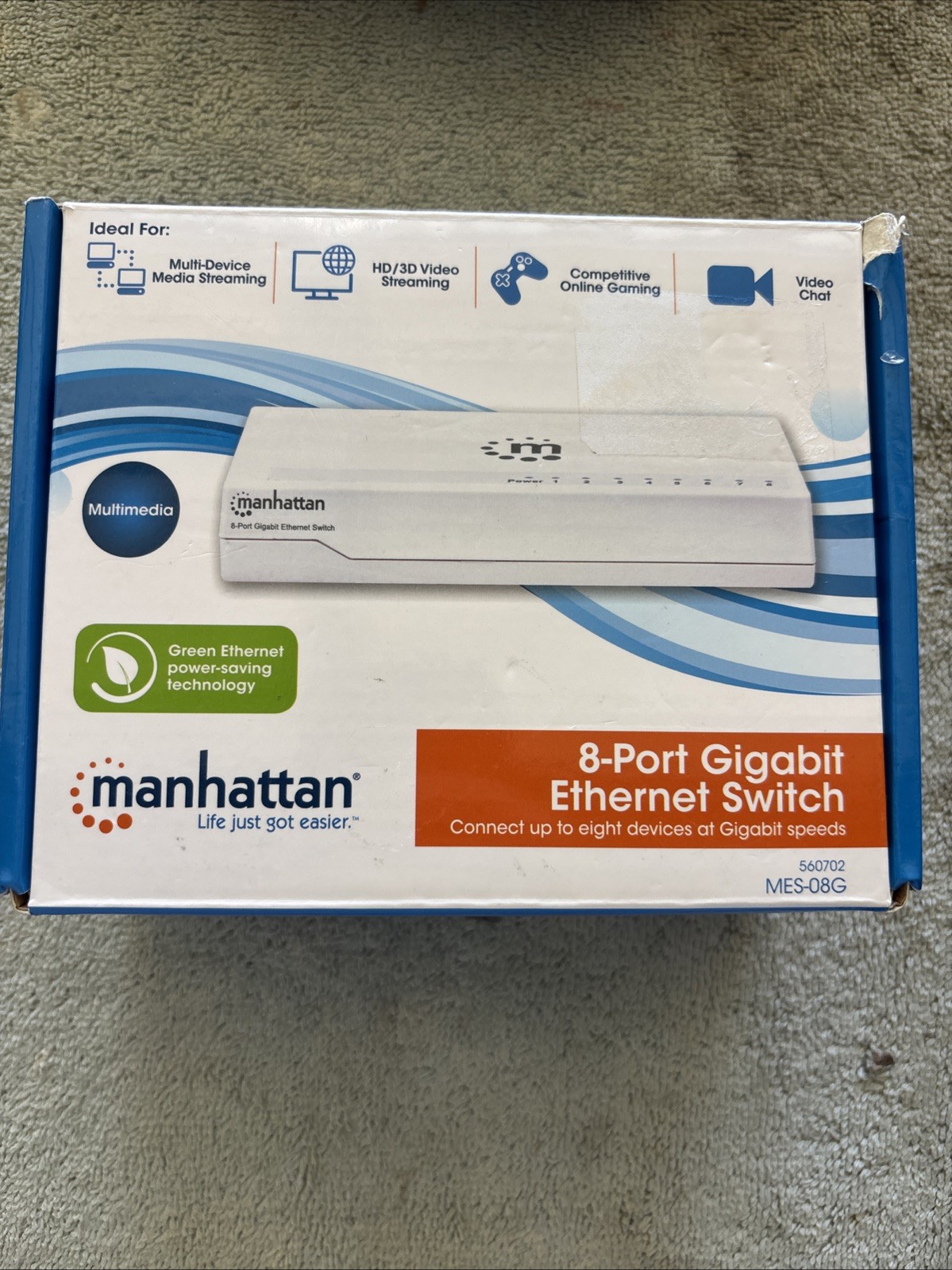 Manhattan 560702 8-Port Gigabit Ethernet Switch New Open Box