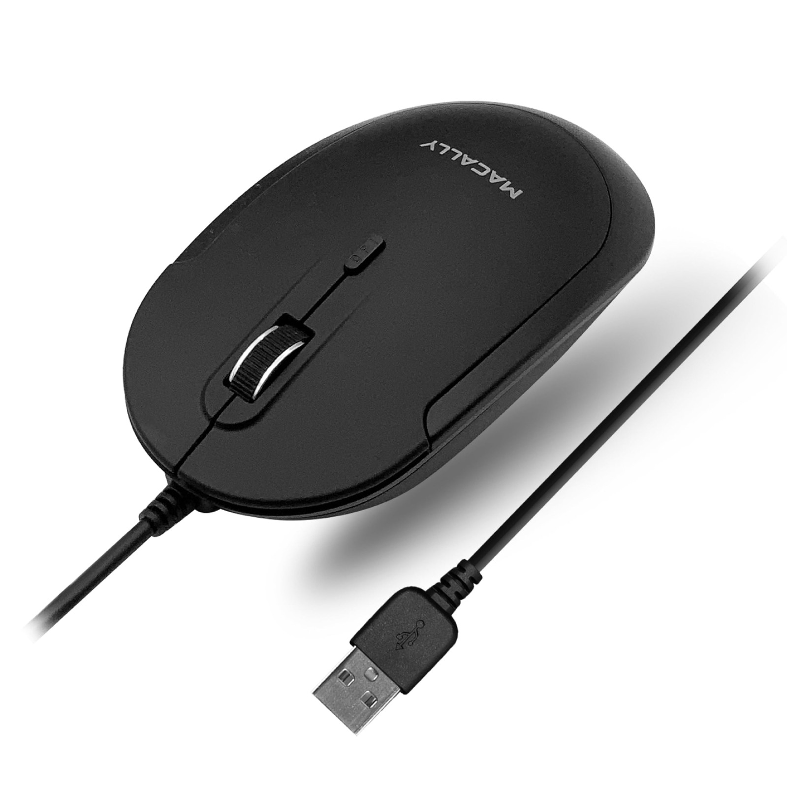 Macally Computer Mouse Wired, Silent USB Mice - Slim & Pack of 1, Black