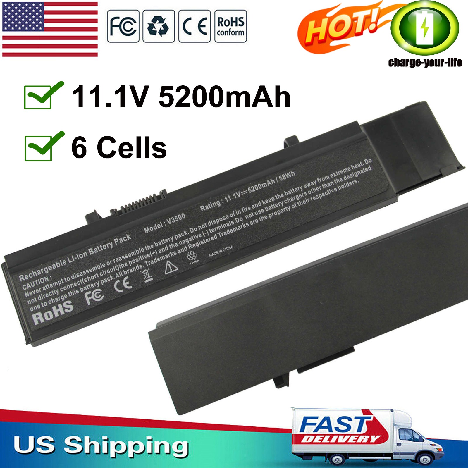 Battery for Dell Vostro 3400 3500 3700 V3500 V3700 7FJ92 4JK6R Y5XF9 CYDWV R5PJR