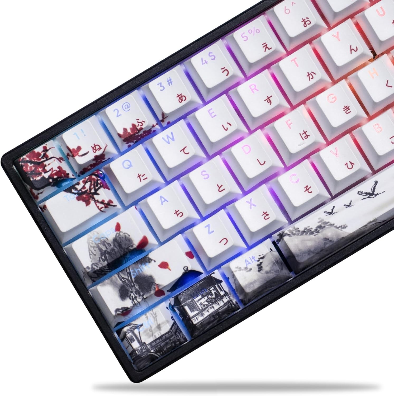 XVX PBT Japanese Keycaps, Shine Through White Keycap, Plum Blossom Custom Key...