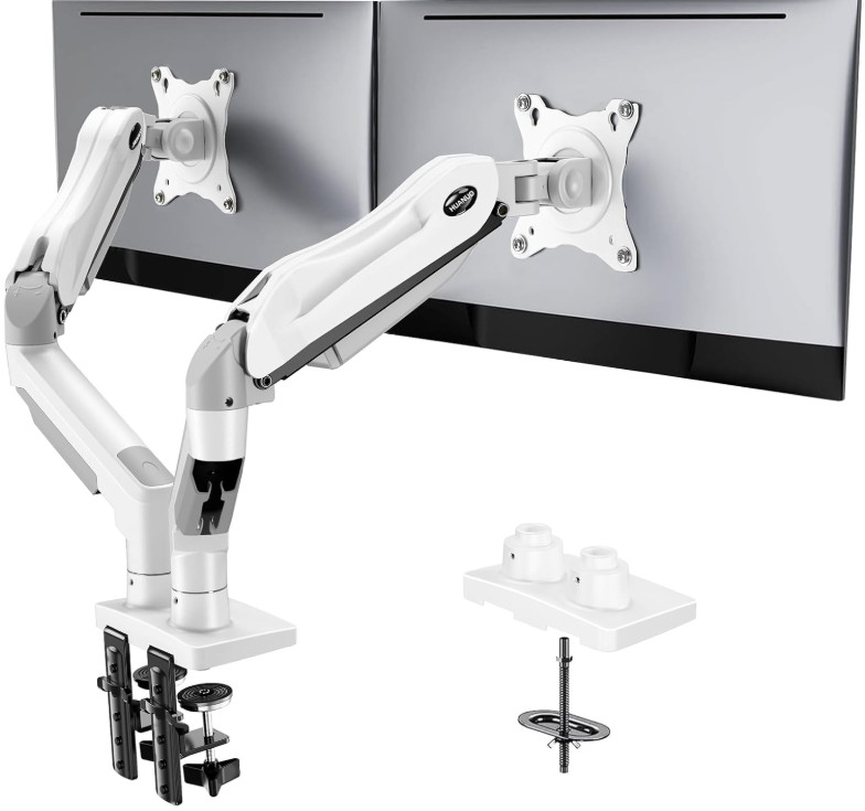 Soporte Doble para Monitores 13-32" VESA Ajustable con Brazo Blanco, Nuevo