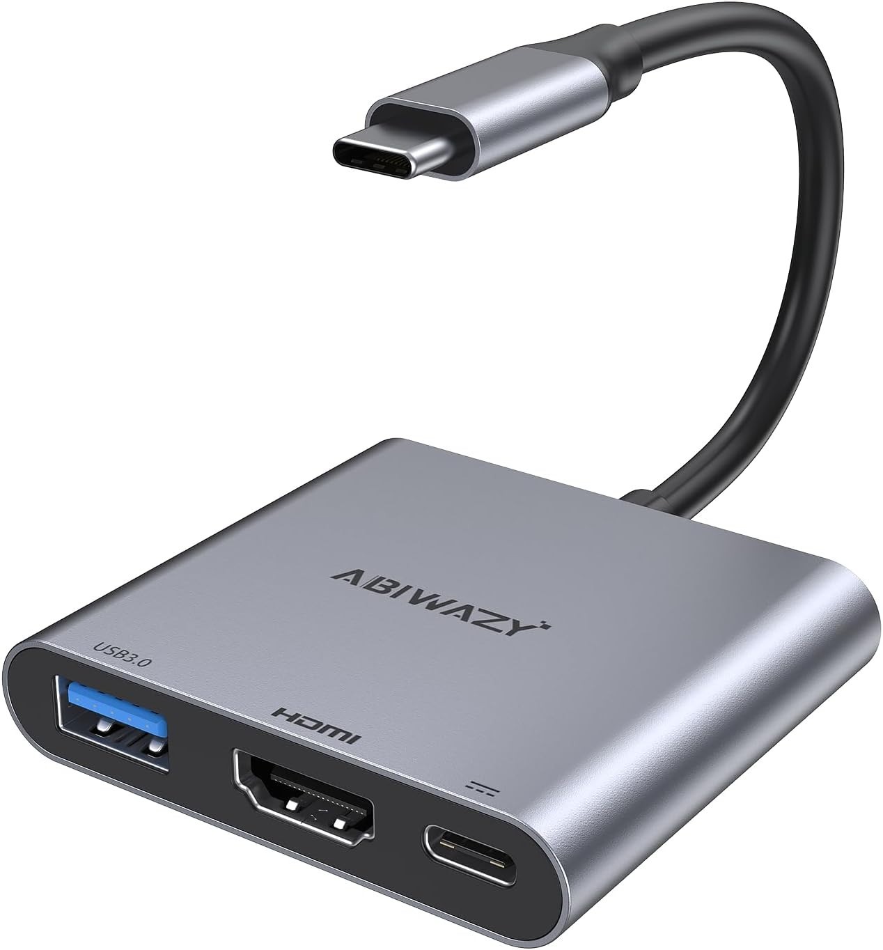 USB C to HDMI Multiport Adapter 4K 30Hz PD Charging USB  3-in-1 Adapter, Grey