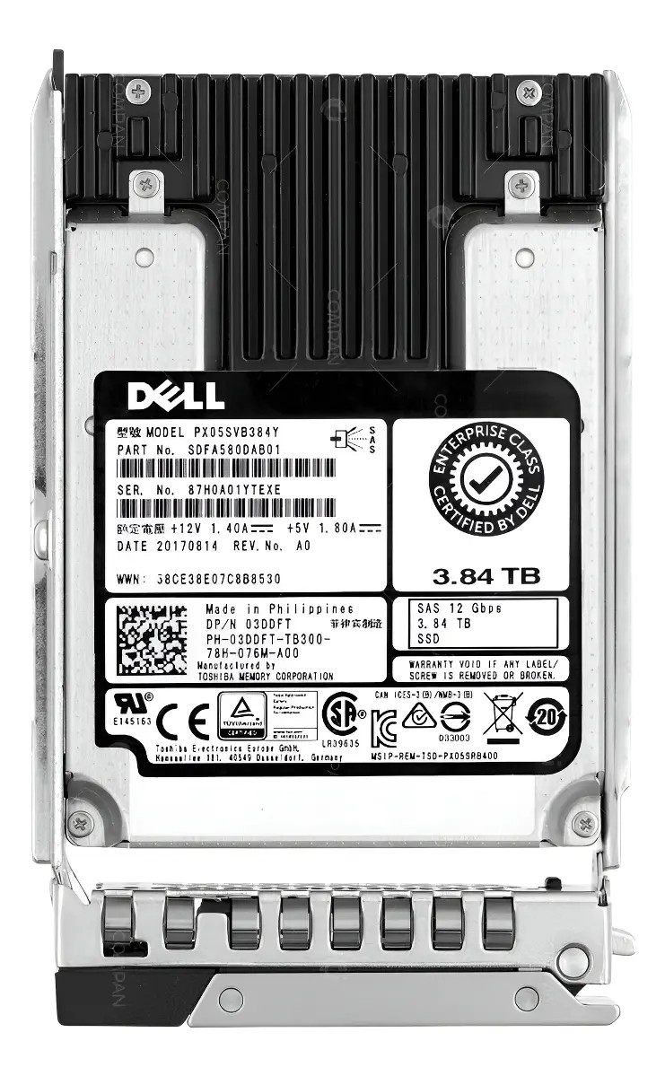 3DDFT DELL 3.84TB 12Gb/s MU MLC SAS 2.5'' SFF ENTERPRISE SSD PX05SVB384Y