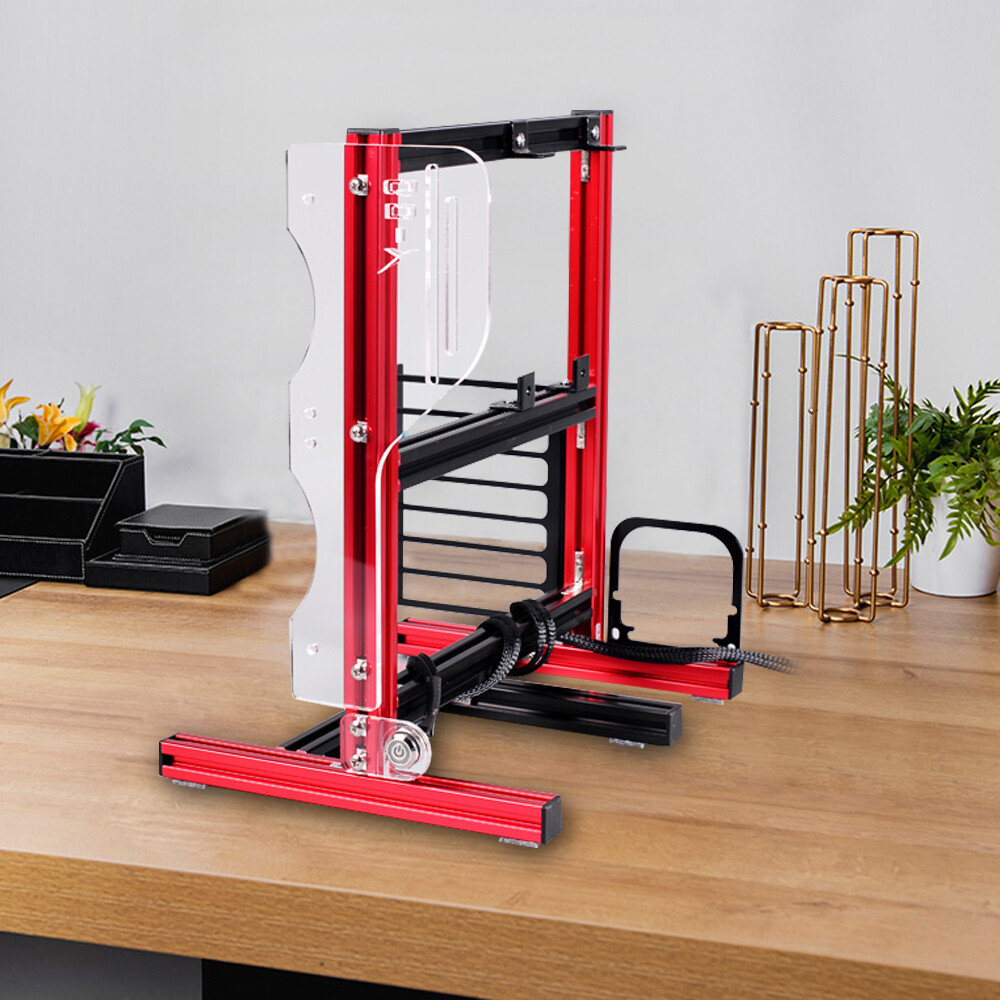 Red DIY ITX ATX MATX PC Frame Test Bench Open Air Case Water Cooling Fan Chassic