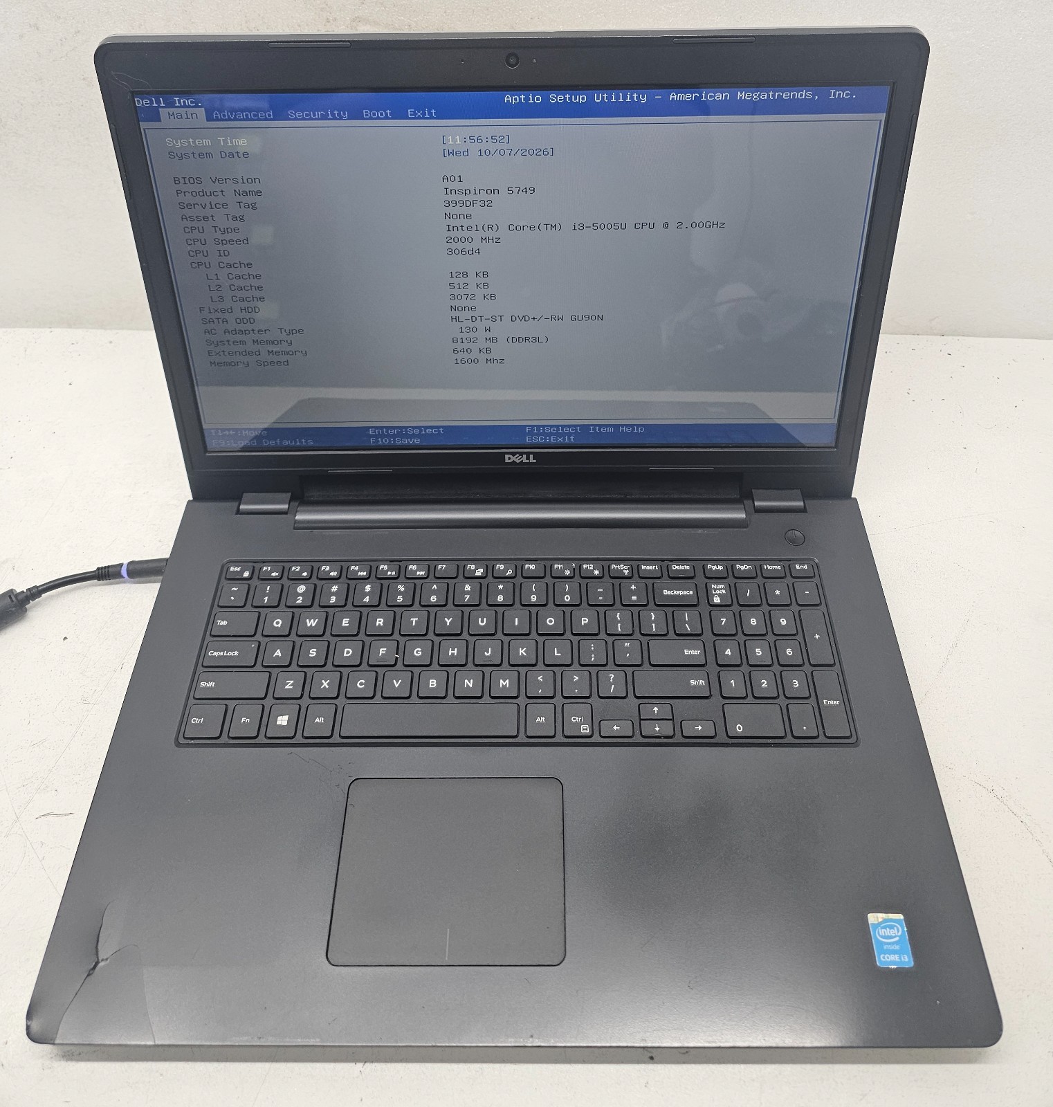 DELL Inspiron 5749 17.3" Laptop Intel Core i3-5005U 8GB Ram NO HD/OS (FL)