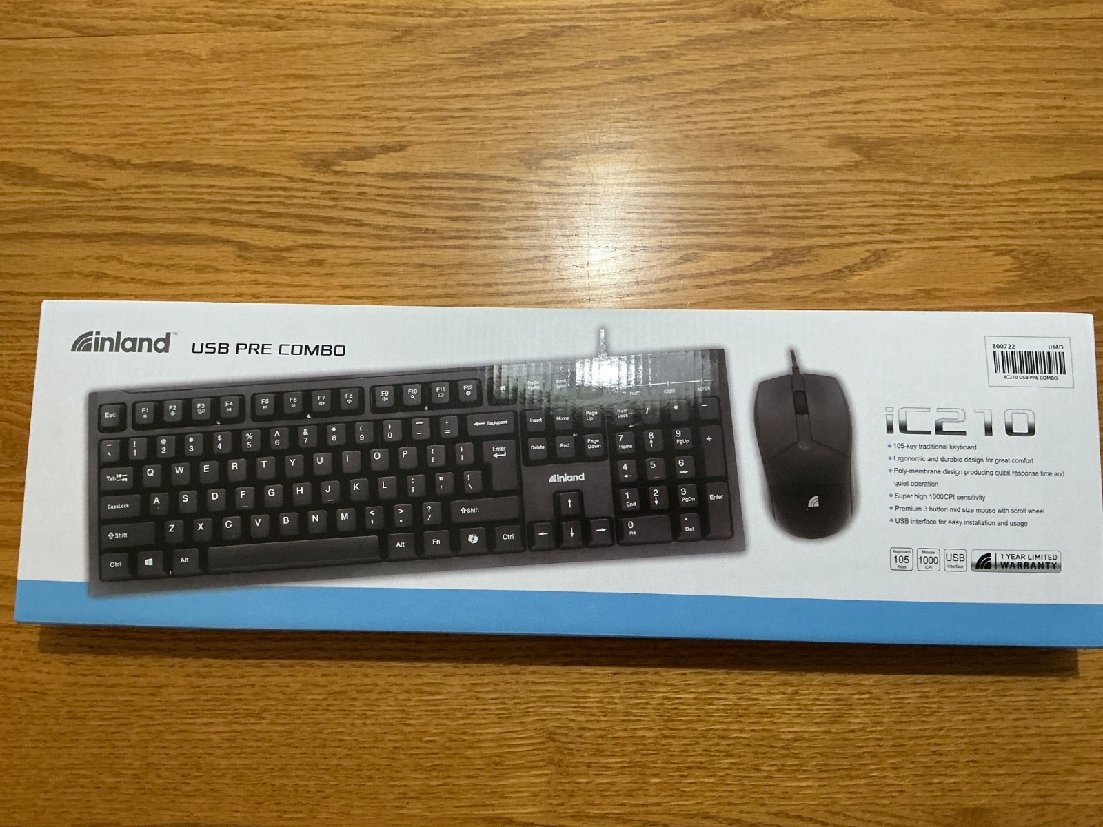 Inland ic210 USB Pre Combo Keyboard and Mouse New in Box NIB 3 Button Ergonomic