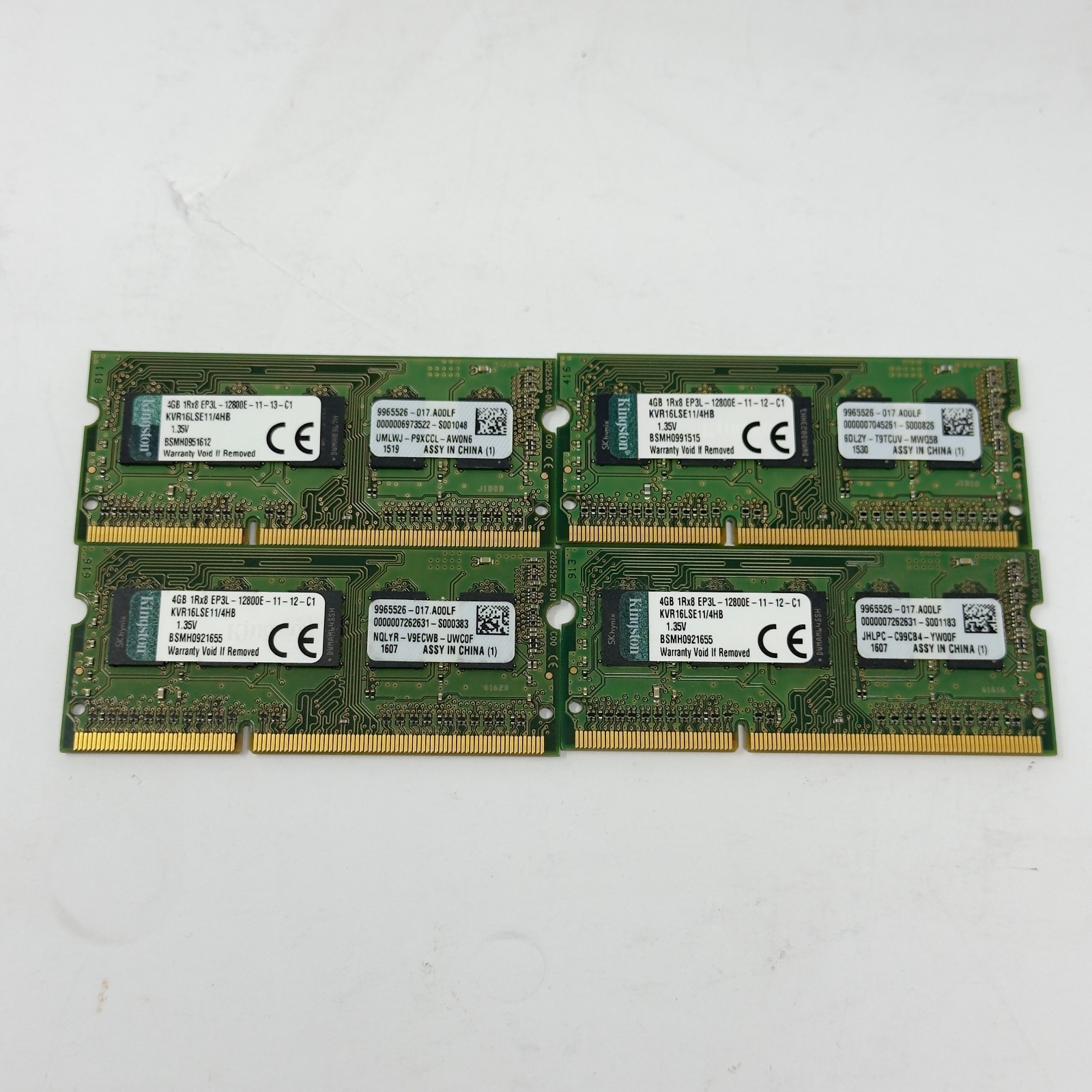4x LOT Kingston 16GB 4x4GB PC3L-12800E DDR3L ECC SODIMM RAM KVR16LSE11/4HB