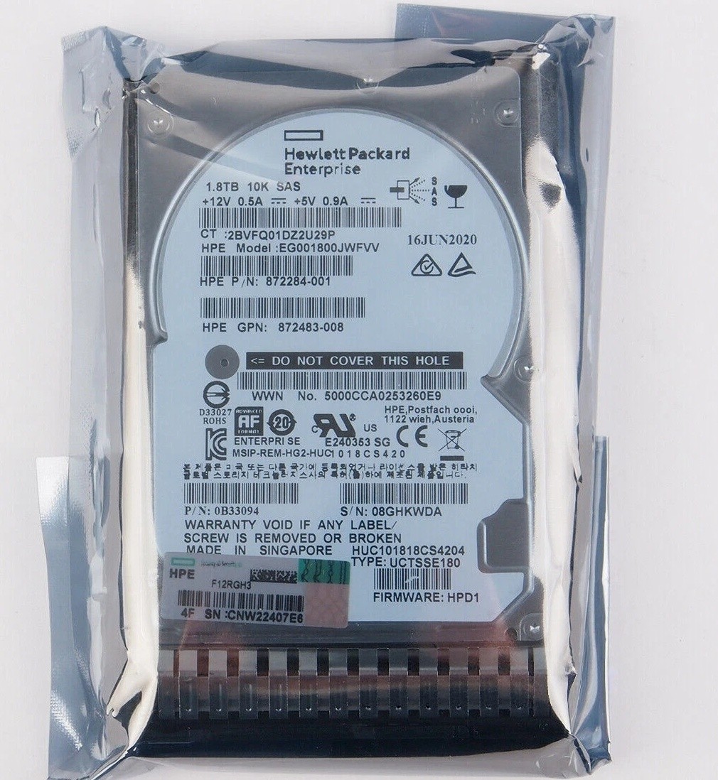 HP 1.8TB 872481-B21 872738-001 SAS 10K 12Gb/s 2.5 SC ENT 512E DS FIRMWARE HDD