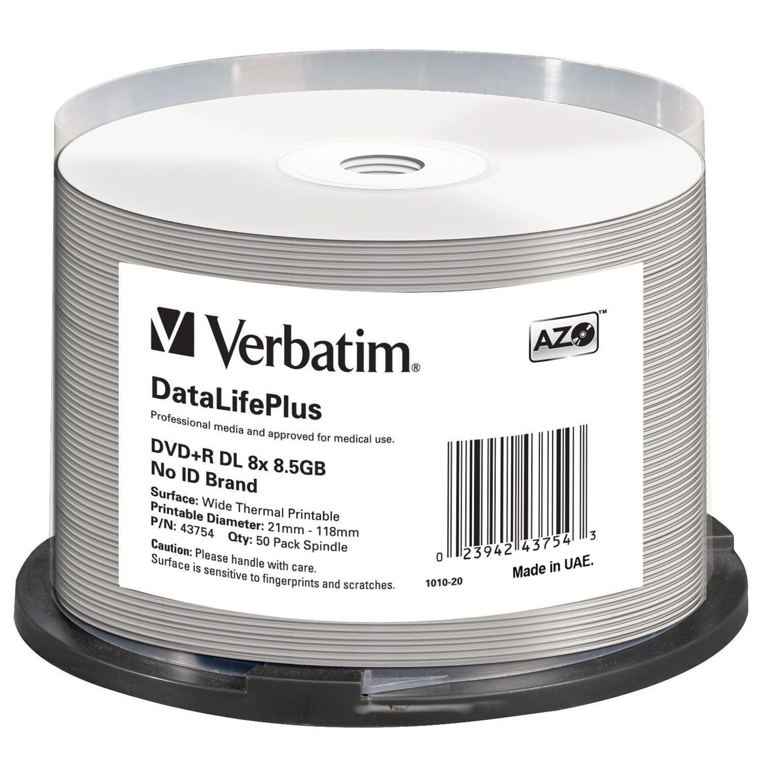 Verbatim DVD+R DL 8.5GB 8X DataLifePlus White Thermal Printable 50-Pack Spindle