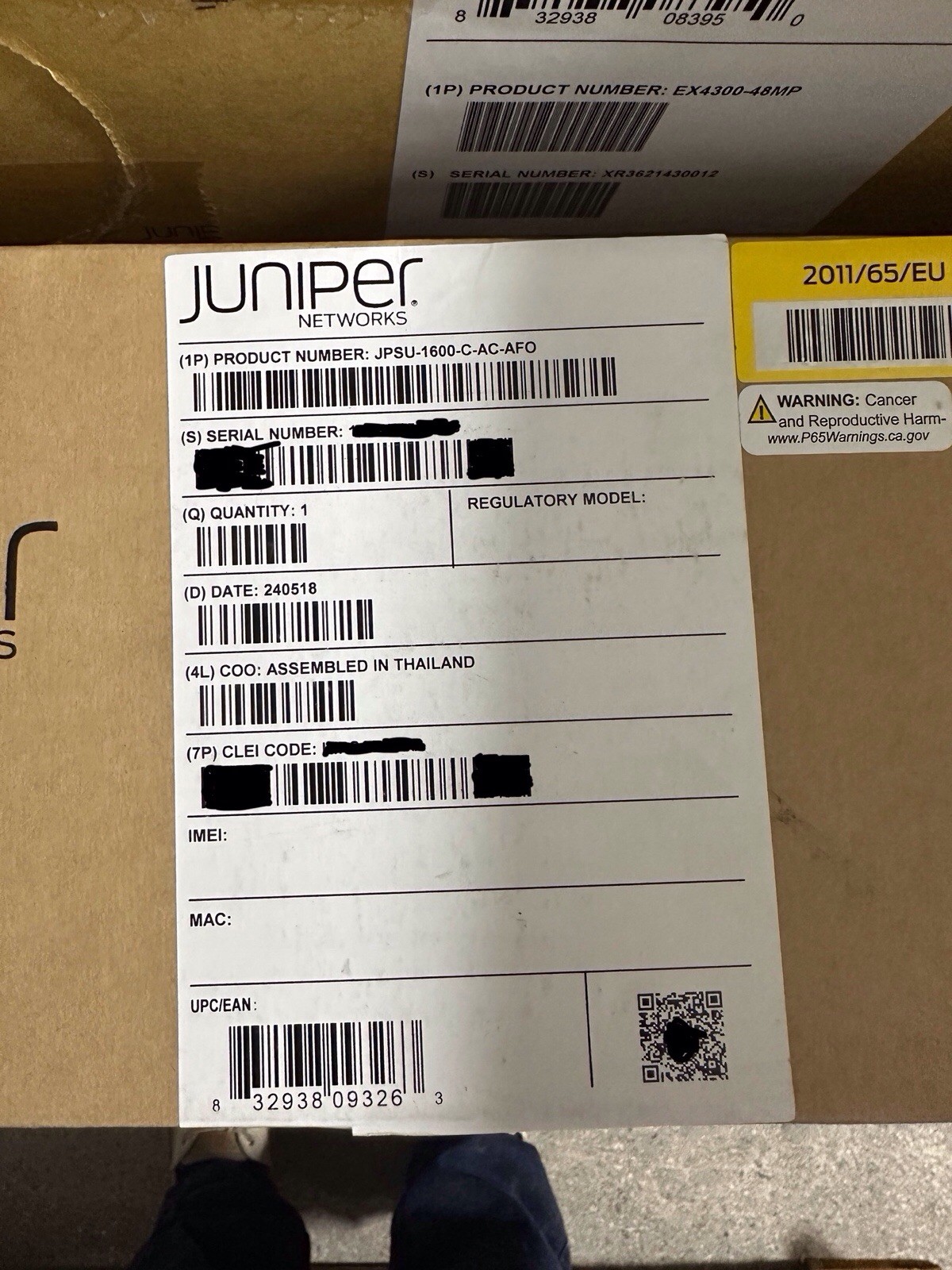 NEW JUNIPER JPSU-1600-C-AC-AFO 1600W AC PSU front-to-back airflow