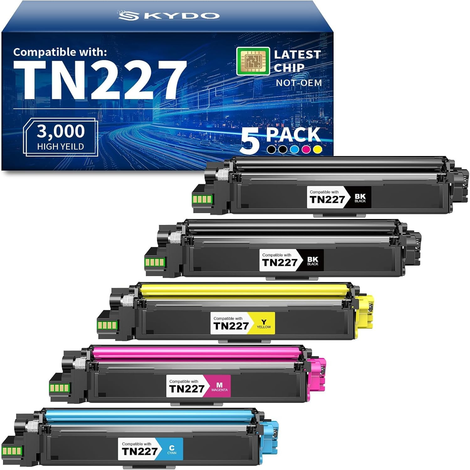 TN227 TN-227BK/C/M/Y High Yield Toner Cartridge Replacement Compatible for Broth