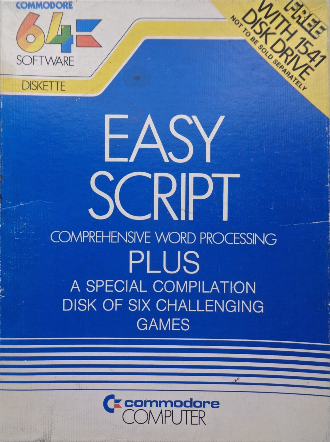COMMODORE 64/128 -- EASY SCRIPT + DISK OF SIX CHALLENGING GAMES (COMMODORE DISK)