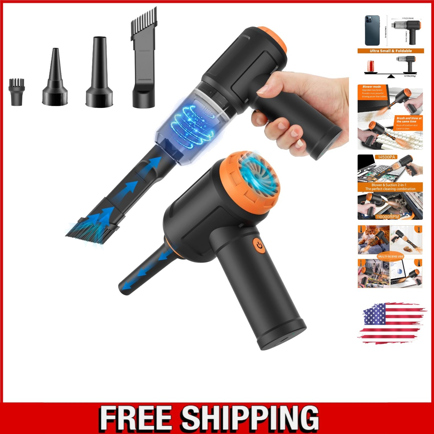 Compact 3-in-1 Cordless Air Duster & Vacuum Cleaner with Washable HEPA Filter