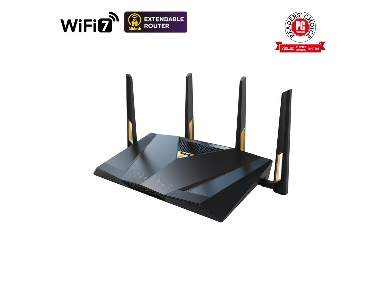ASUS RT-BE88U Dual-band WiFi 7 AiMesh Extendable Performance Router, 4K-QAM, MLO