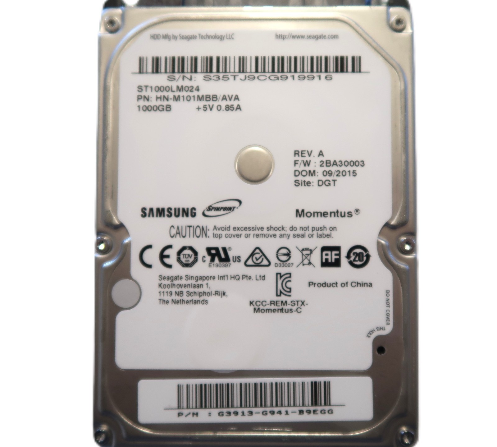 Seagate ST1000LM024 HN-M101MBB/AVA 2BA30003 G3913-G941 2.5" 1000gb Sata 09/2015