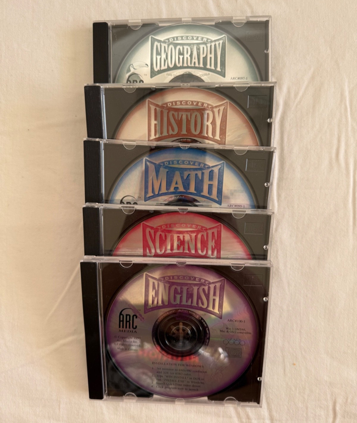 VTG ARC Media Discover 5 CD Set-English, Math, Science, History Geography PC/MAC