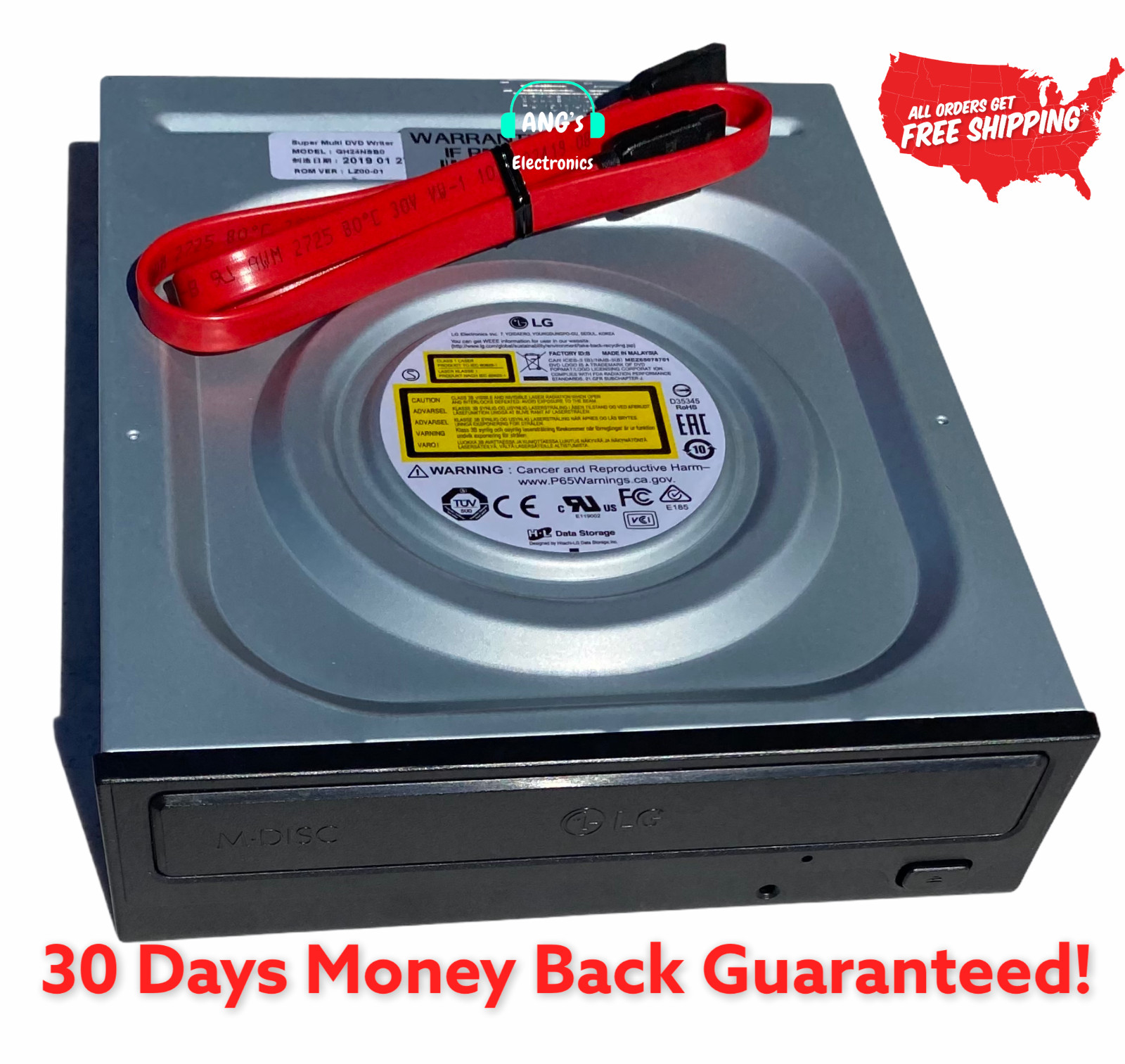 LG Internal SATA 24x DVD CD +/-R RW DL Disc Burner Re-Writer Drive w/Sata Cable.