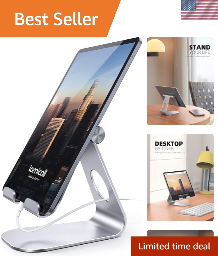 Lamicall Adjustable Tablet Stand - Lightweight Silver Holder for iPads & Phones