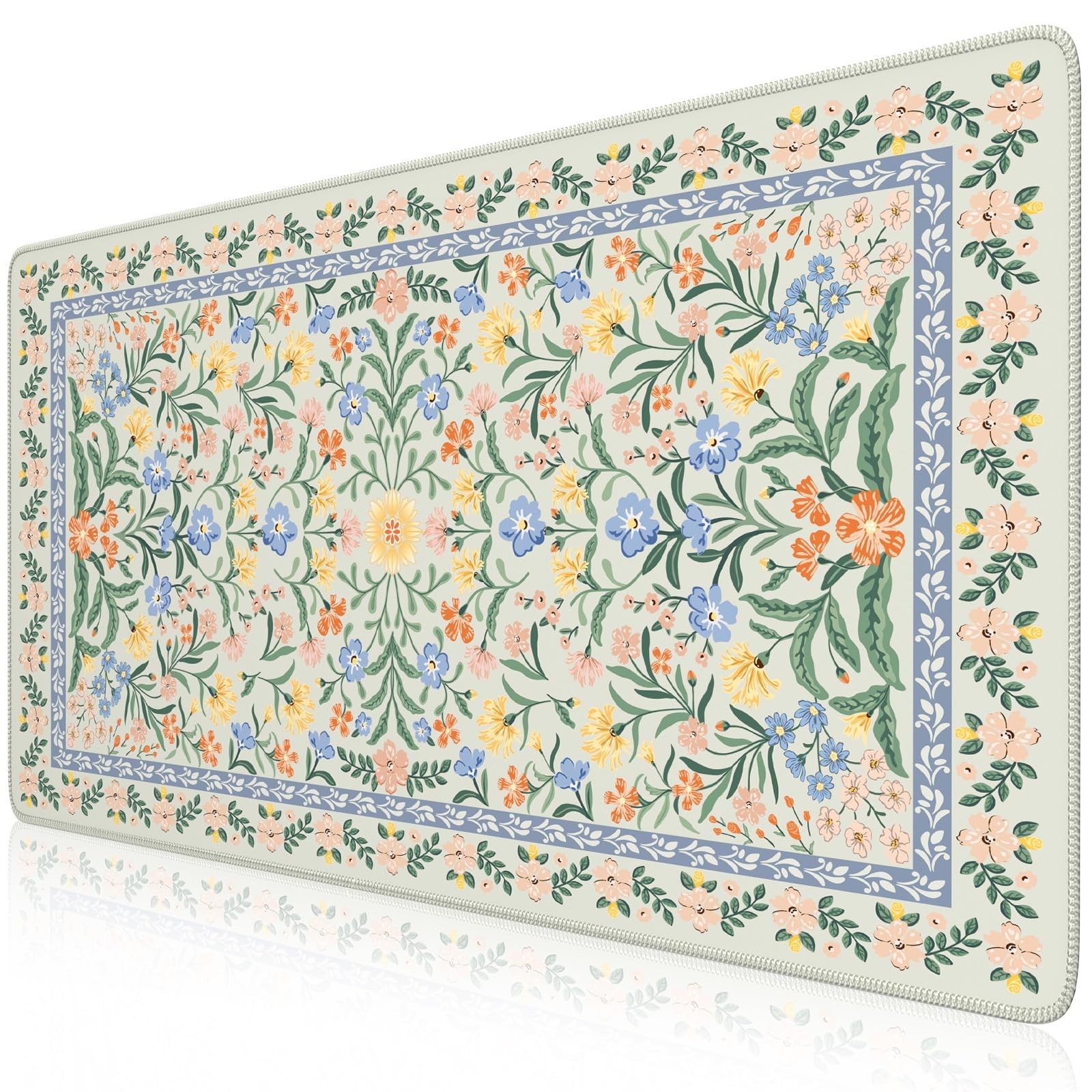 Desk Mat for Office Decor,35.4 x 15.7 in,Cute Green Floral