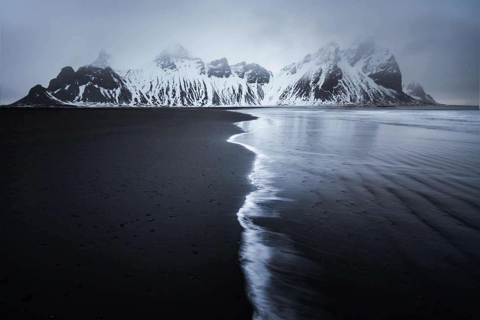 Landscape mountains sea monochrome black sand nature Custom Gaming Mat Desk