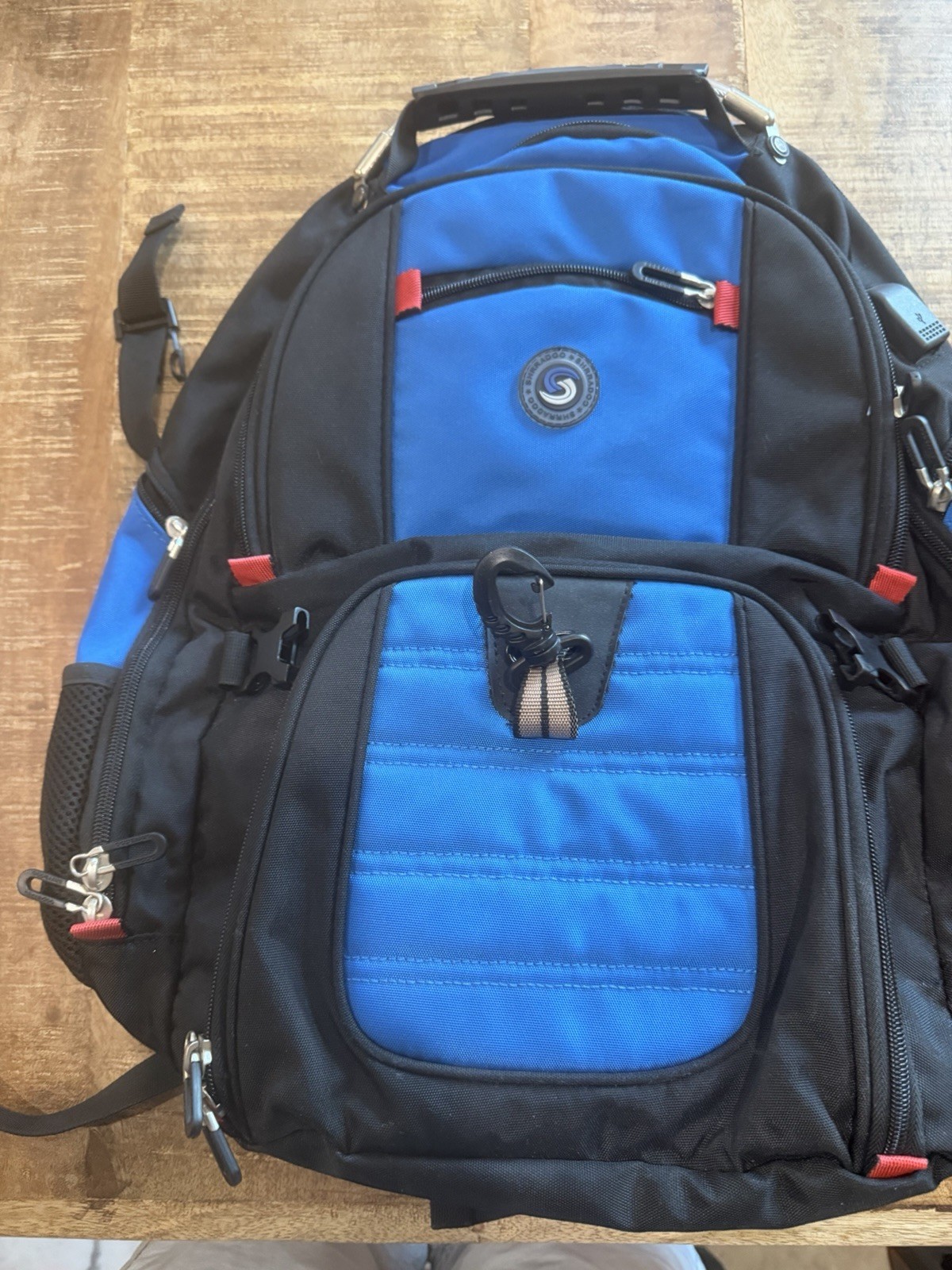 SHRRADOO 50L Extra Large Travel Laptop Backpack Blue Black USB Port Fits 17"
