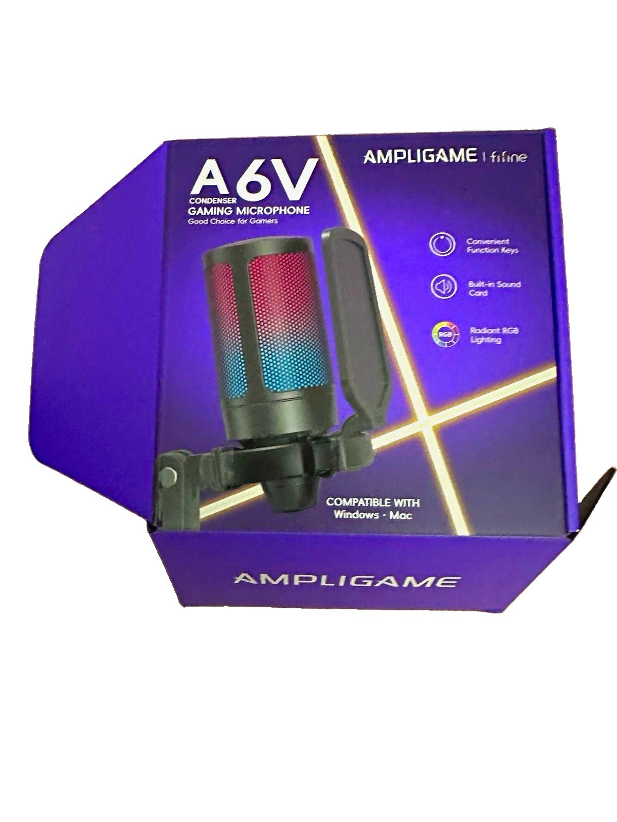FIFINE A6V AmpliGame USB Condenser Gaming Mic RGB Lighting Black Freestanding PC