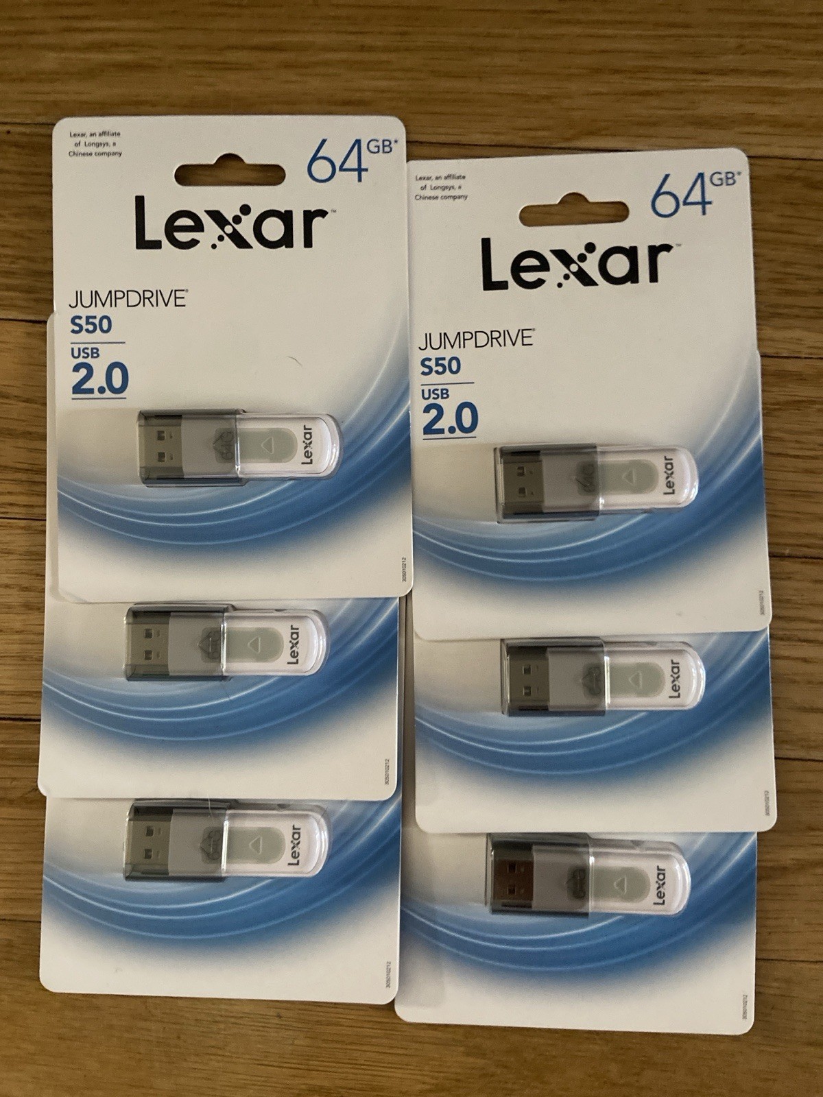 Lot of 6 Lexar~ 64GB JumpDrive S50 USB 2.0 Flash Drive-Gray/White New Sealed