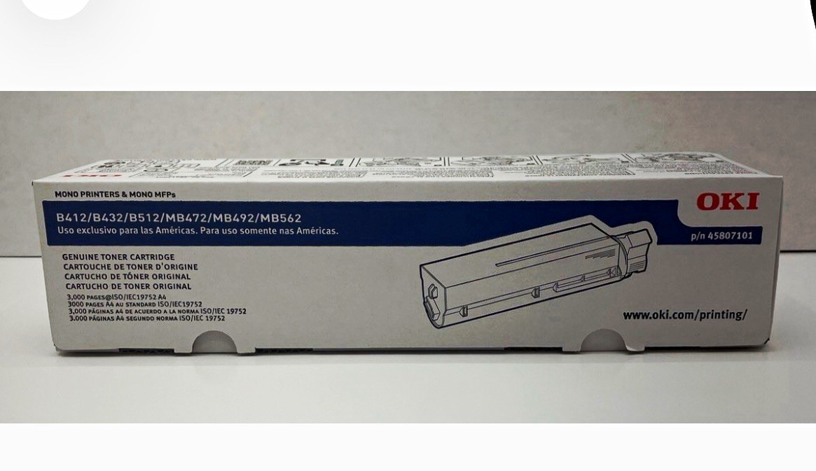 OKI Genuine Original Black Toner 45807101 for B412 B432 B512 MB472 MB492 MB562