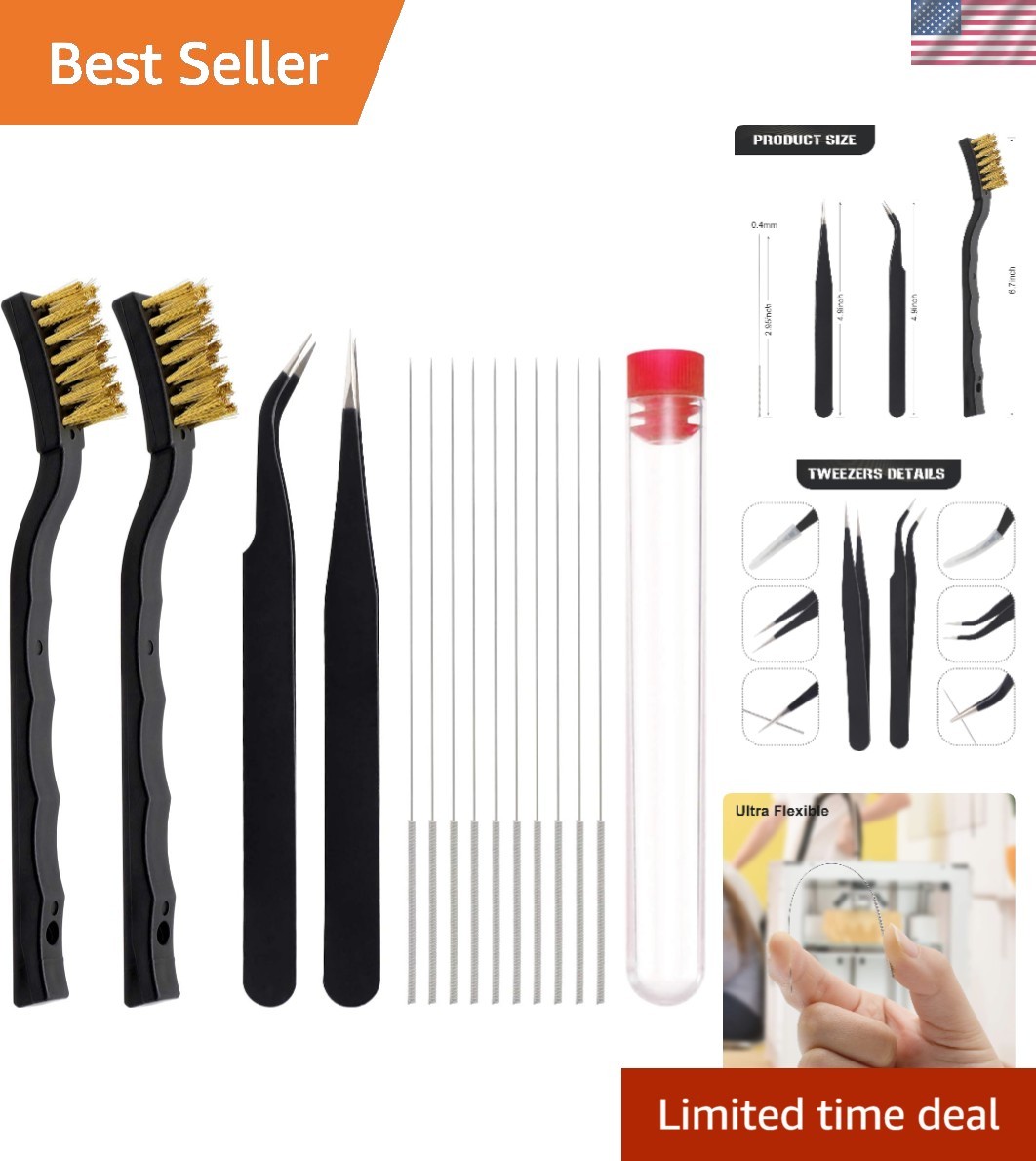 Effortless 3D Printer Maintenance Kit - 10 Cleaning Needles, Tweezers, Brushes