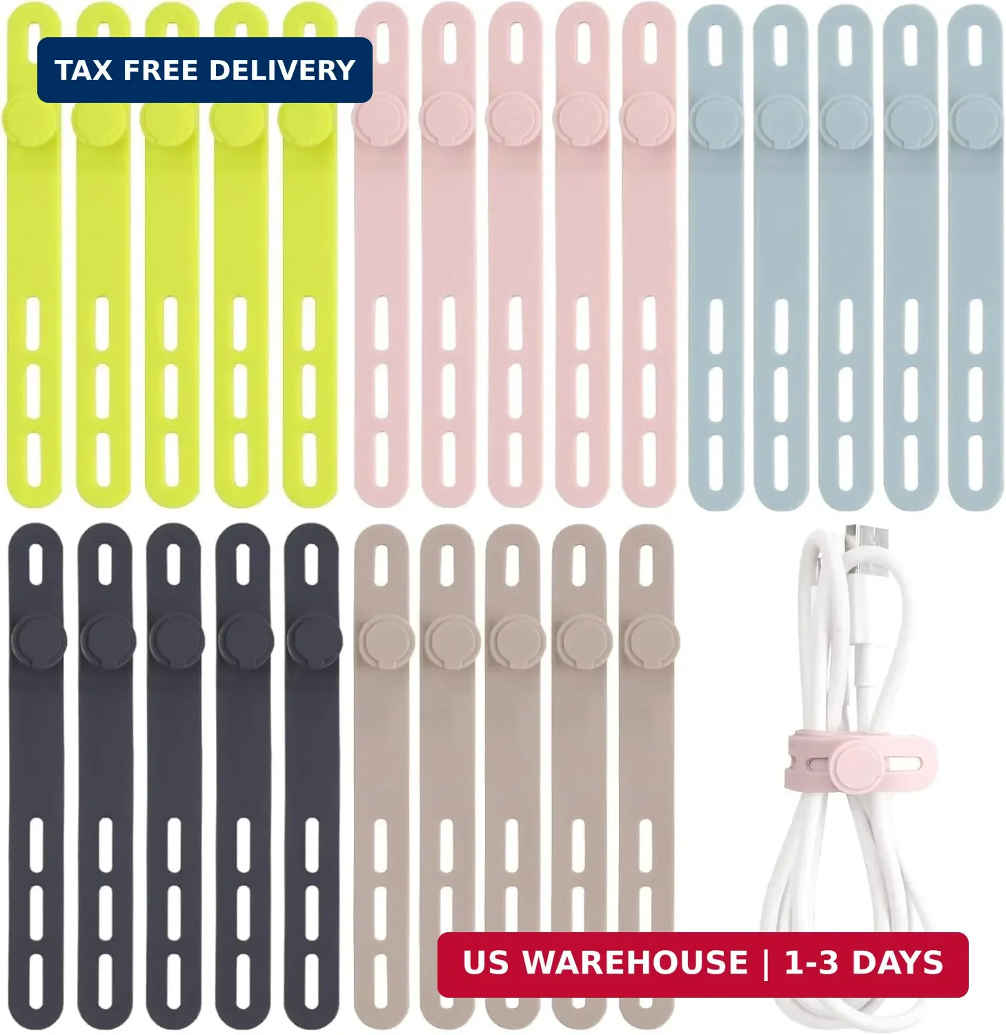 Oligei 25 Pcs Silicone Cable Ties, Cable Ties Reusable, High Elasticity Cord Wra