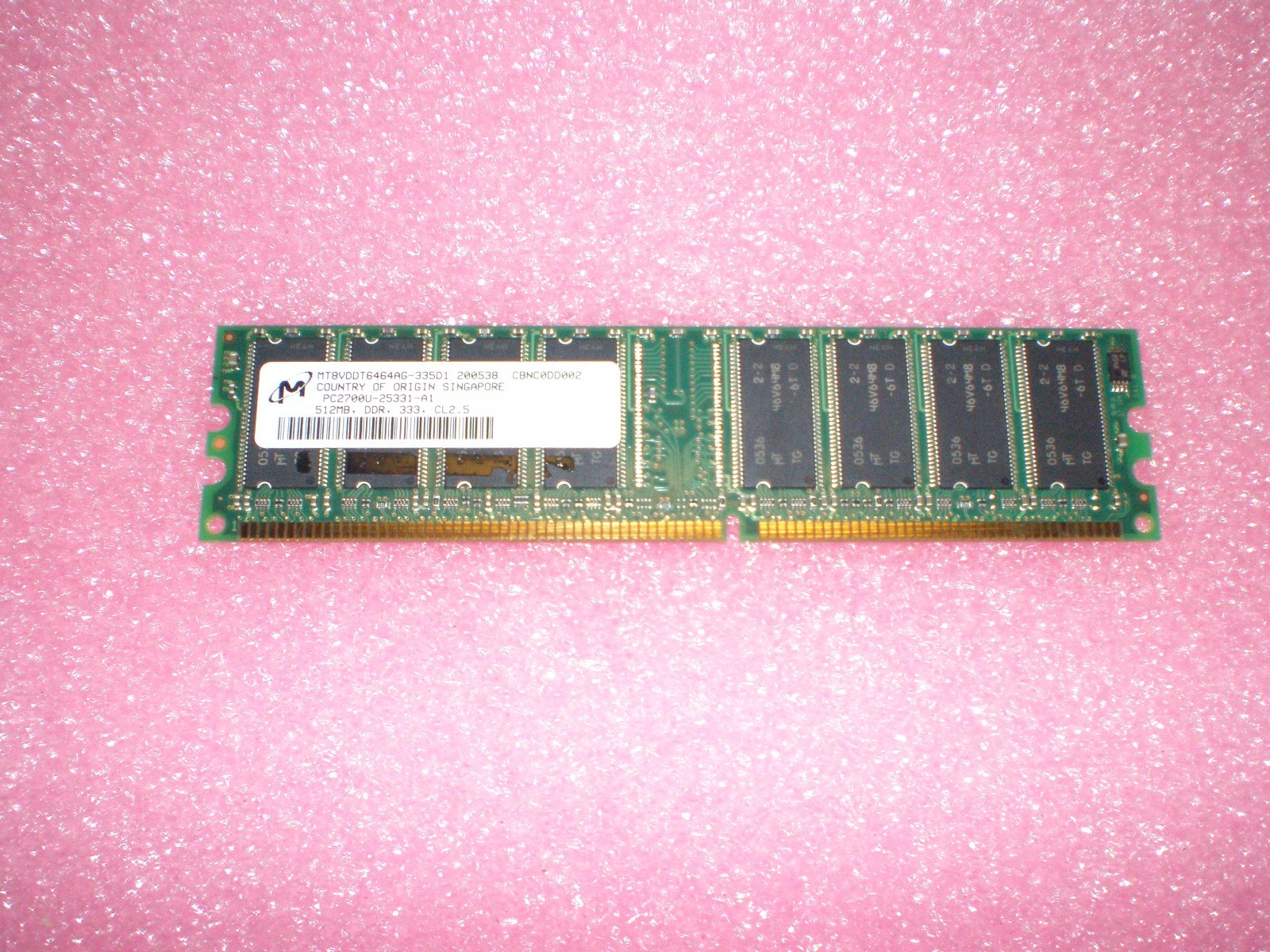 Micron Tech MT8VDDT6464AG-335D1 (PC2700U-25331-A-1 512MB DDR 333 CL2.5) NOS