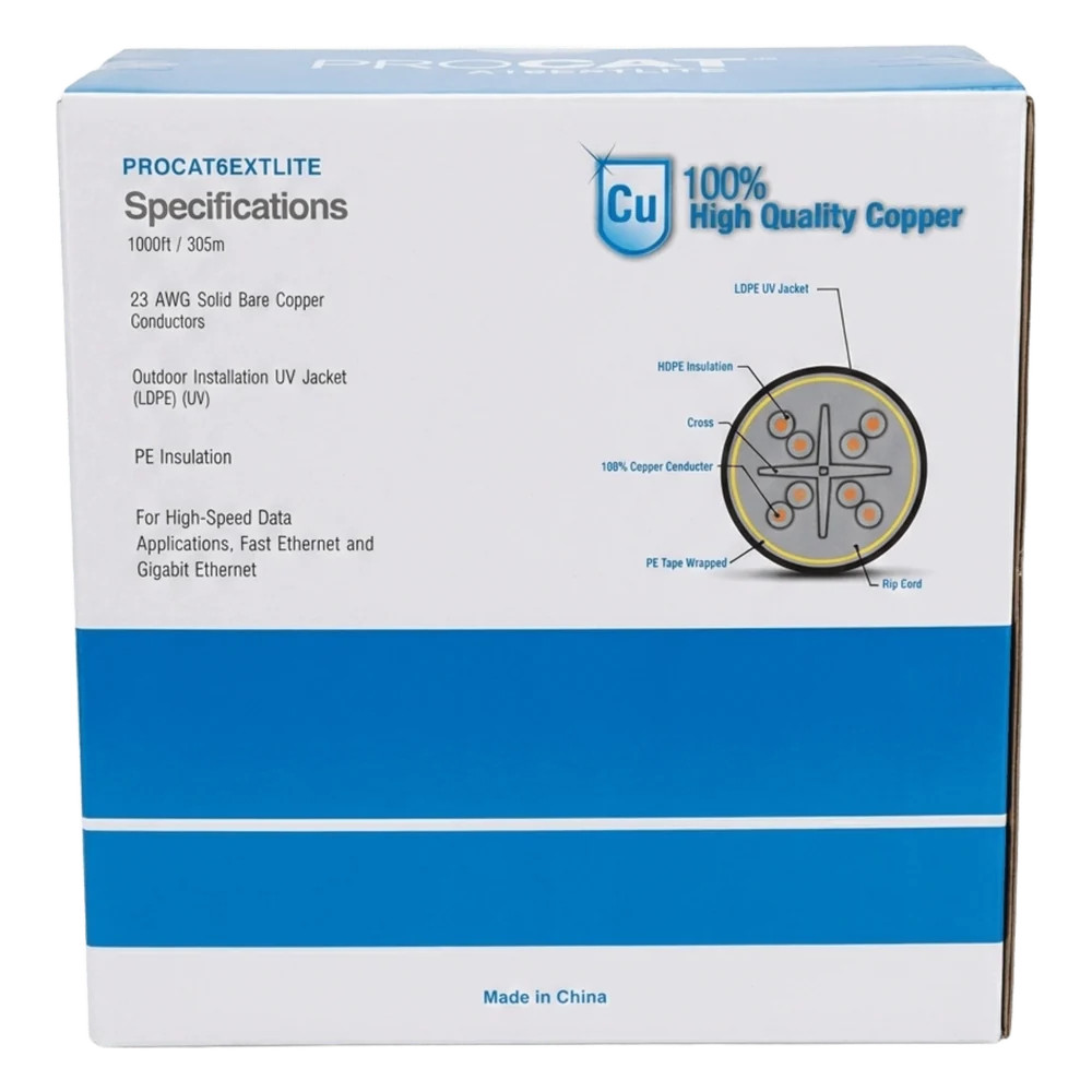 LinkedPRO PROCAT6EXTLITE Cat6 UTP Outdoor Bulk Cable | 23 AWG Solid Copper