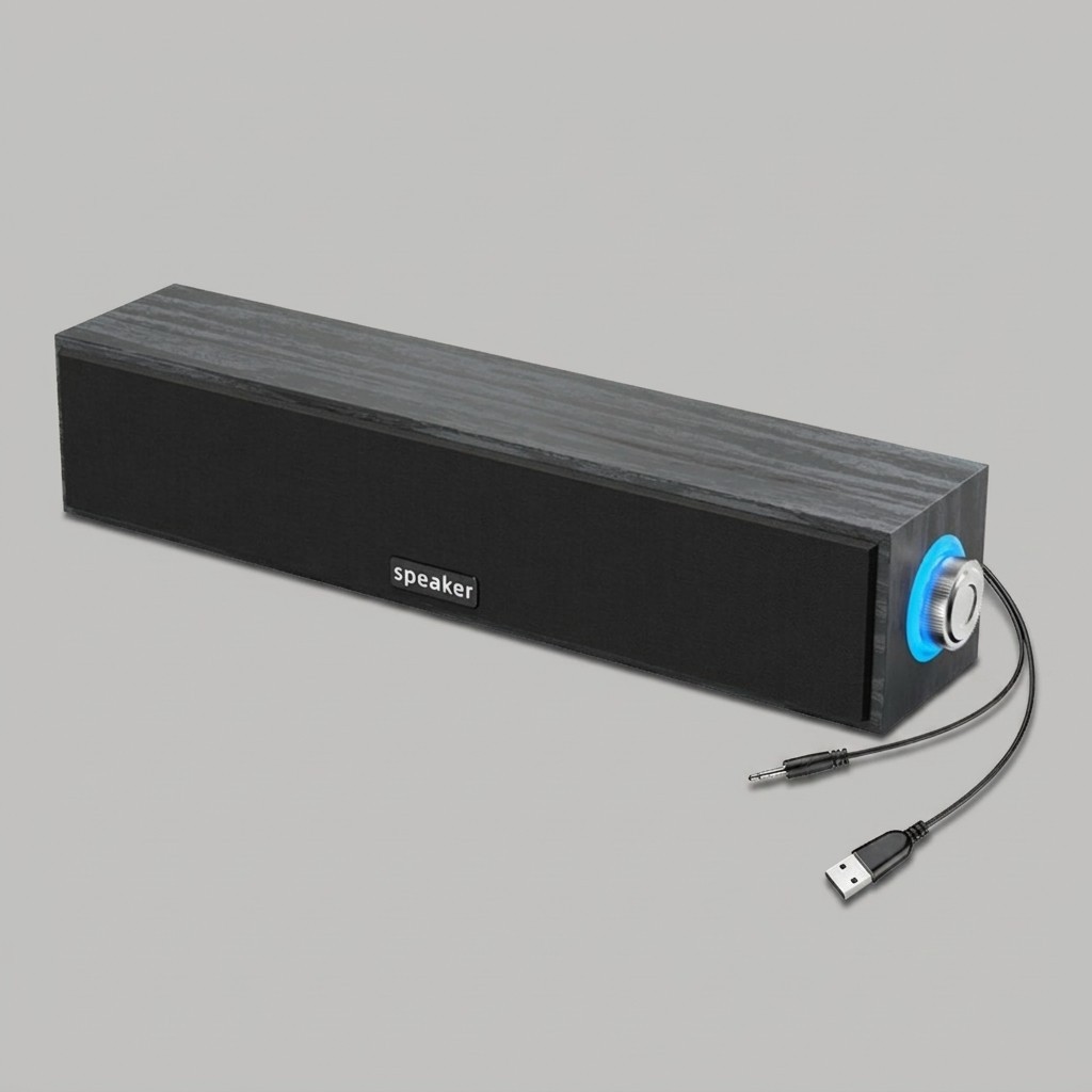 Wooden Bluetooth Soundbar PC Computer Desktop Speaker 3.5mm AUX USB 12.4"/31.5cm