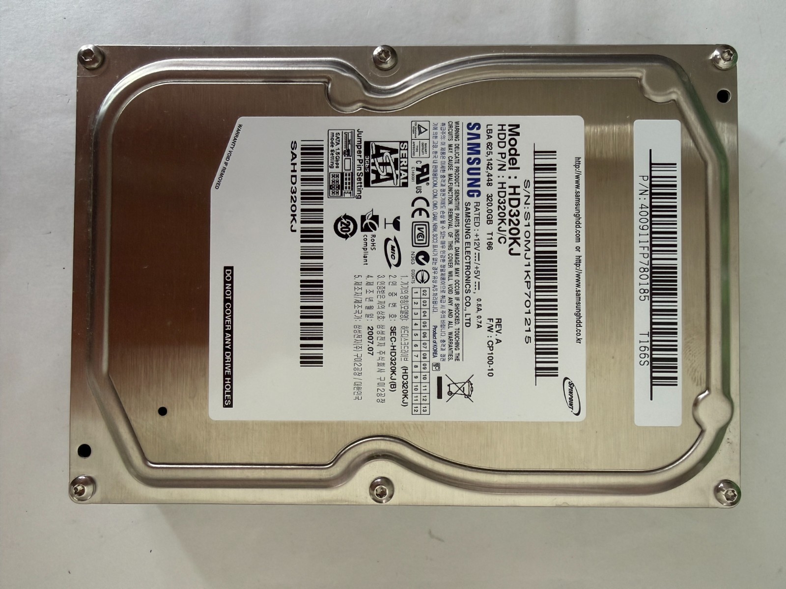 Samsung 320GB SATA Hard Drive 3.5" Internal 7.2K RPM 8MB Cache 3.0Gb/s HD320KJ