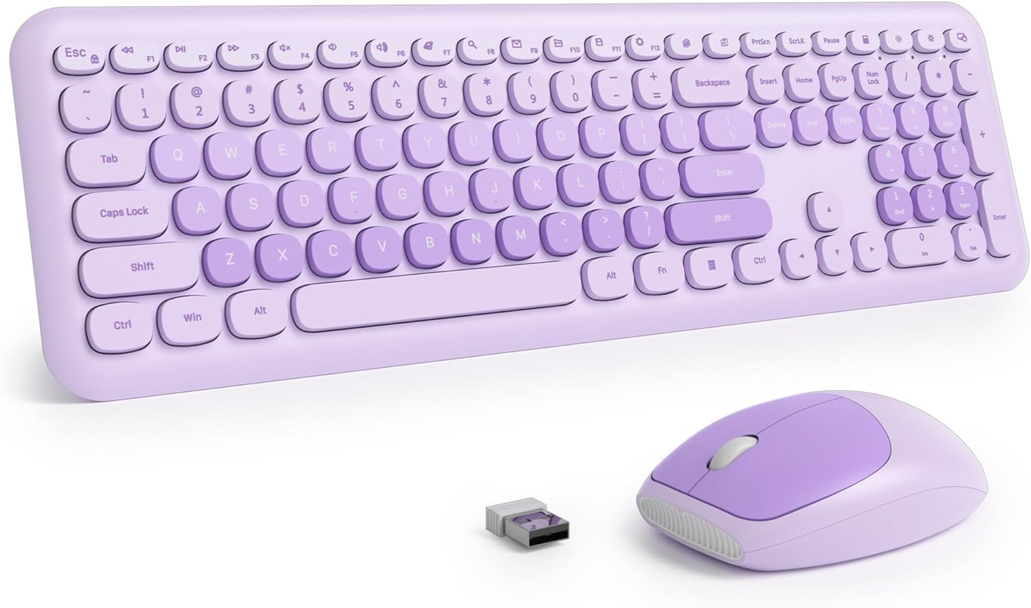 Cute Purple Keyboard and Mouse Wireless Silent, Full-Size Retro Typewriter Wirel