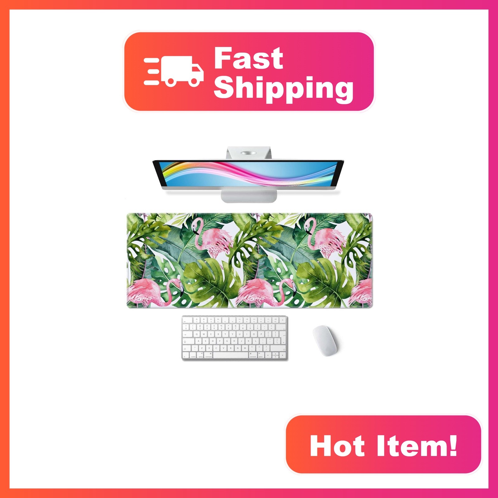 Wasica Gaming Mouse Pad, Watercolor Tropical Palm Tree with Flamingo