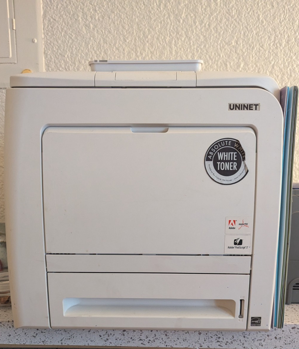 UNINET iColor 550 White Toner Printer + Pro RIP software + new white cartridge 