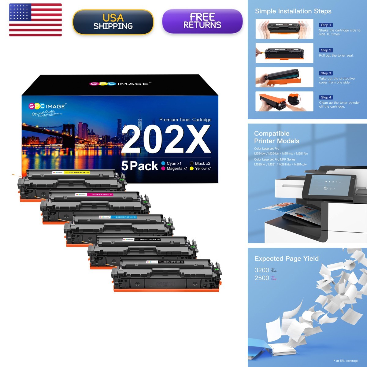GPC Image HP 202X 202A Toner 5-Pack