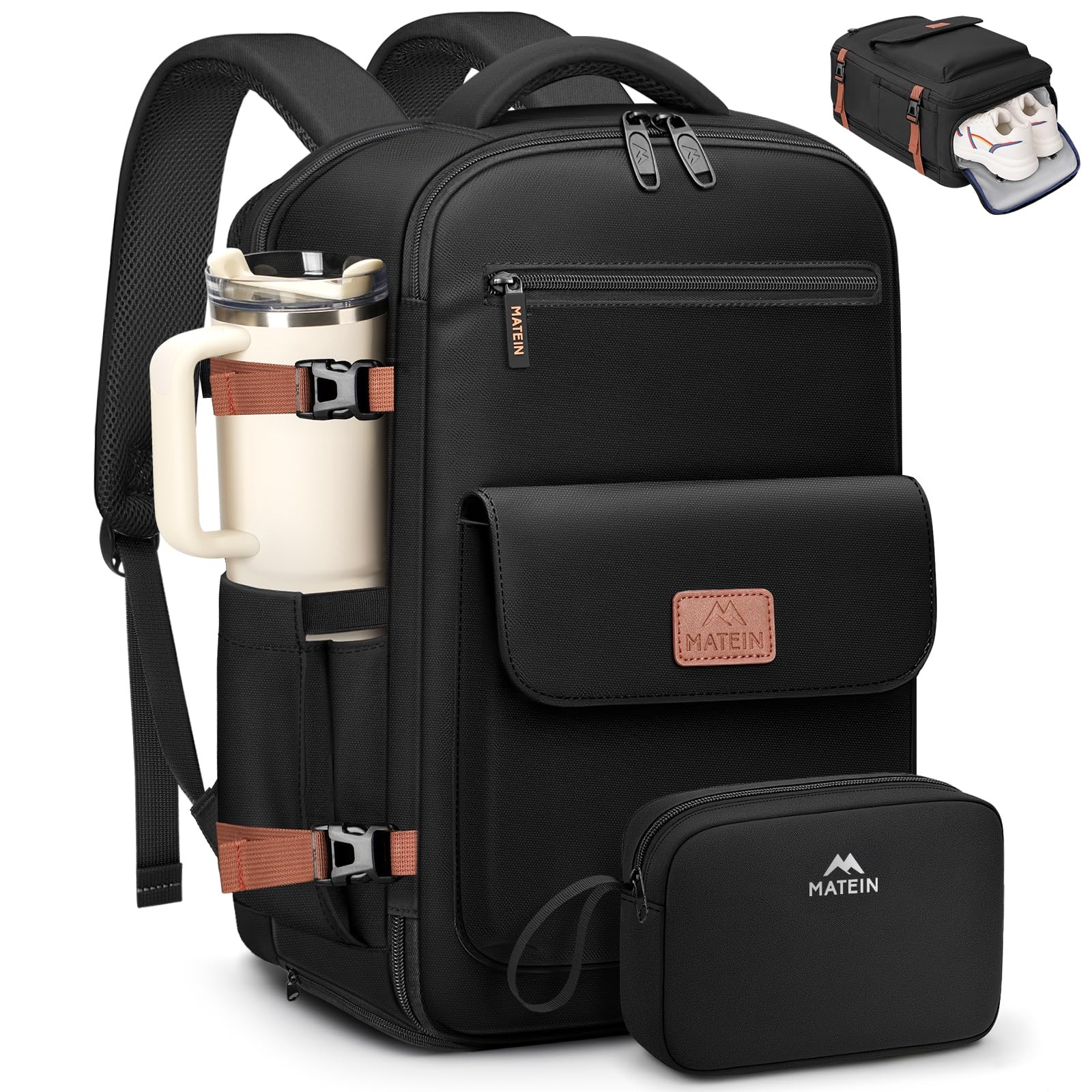 MATEIN Personal Item Backpack, 18×14×8 Travel Daypack with 15.6inch, Black