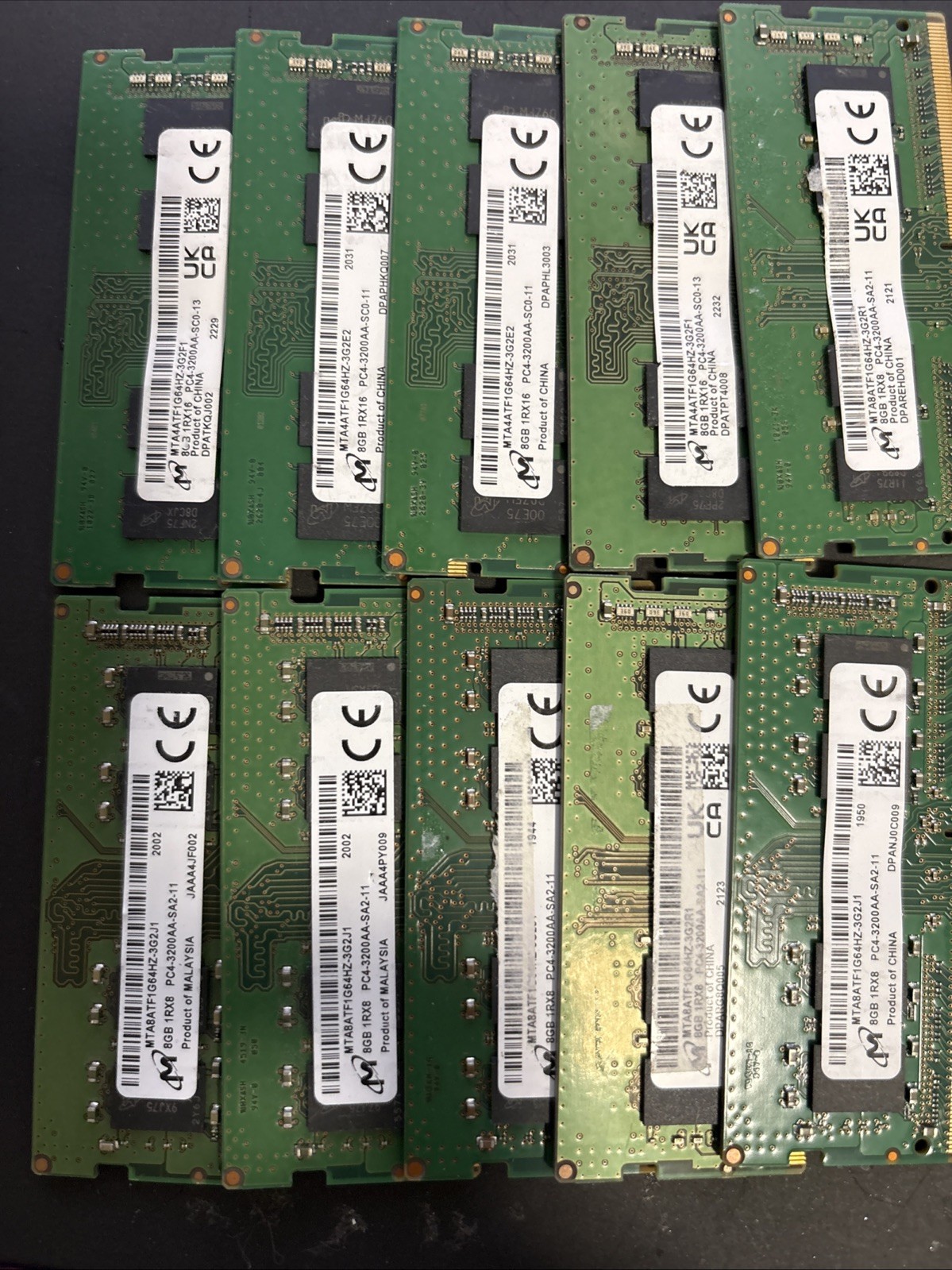 Lot of 10 Micron 8GB 1Rx8 PC4-3200AA DDR4 Laptop Memory