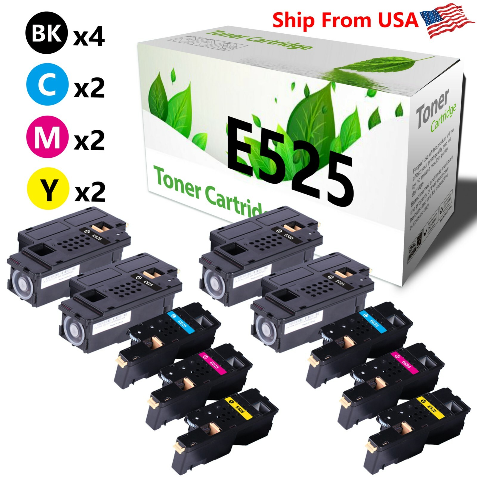 10PK Compatible E525 Toner Cartridge for Dell 525 525DW Printer