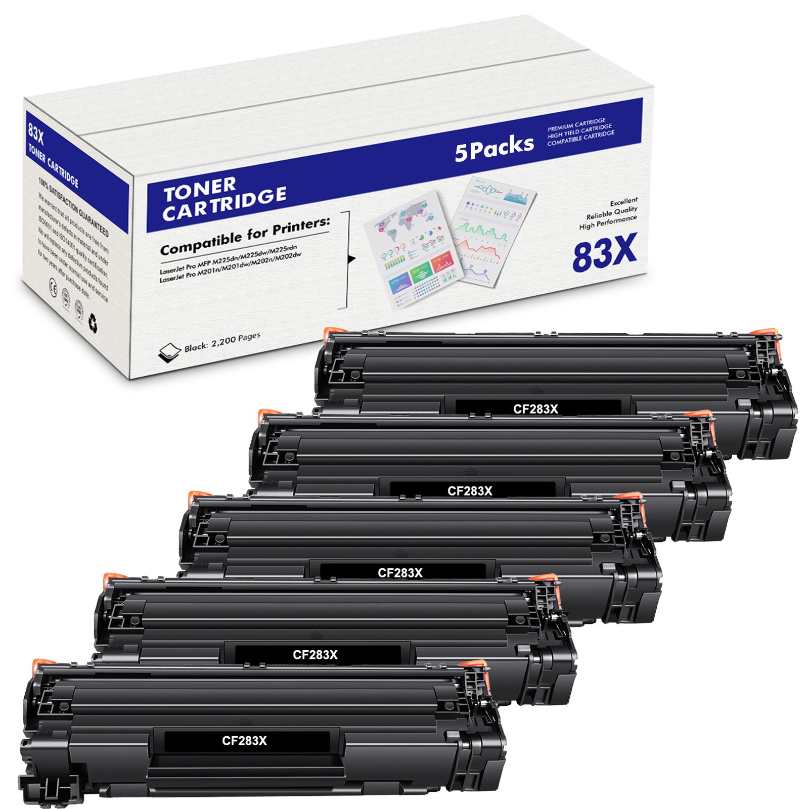 5x CF283X For HP 83X Toner Cartridge LaserJet Pro MFP M225dn M225rdn M202n M201n