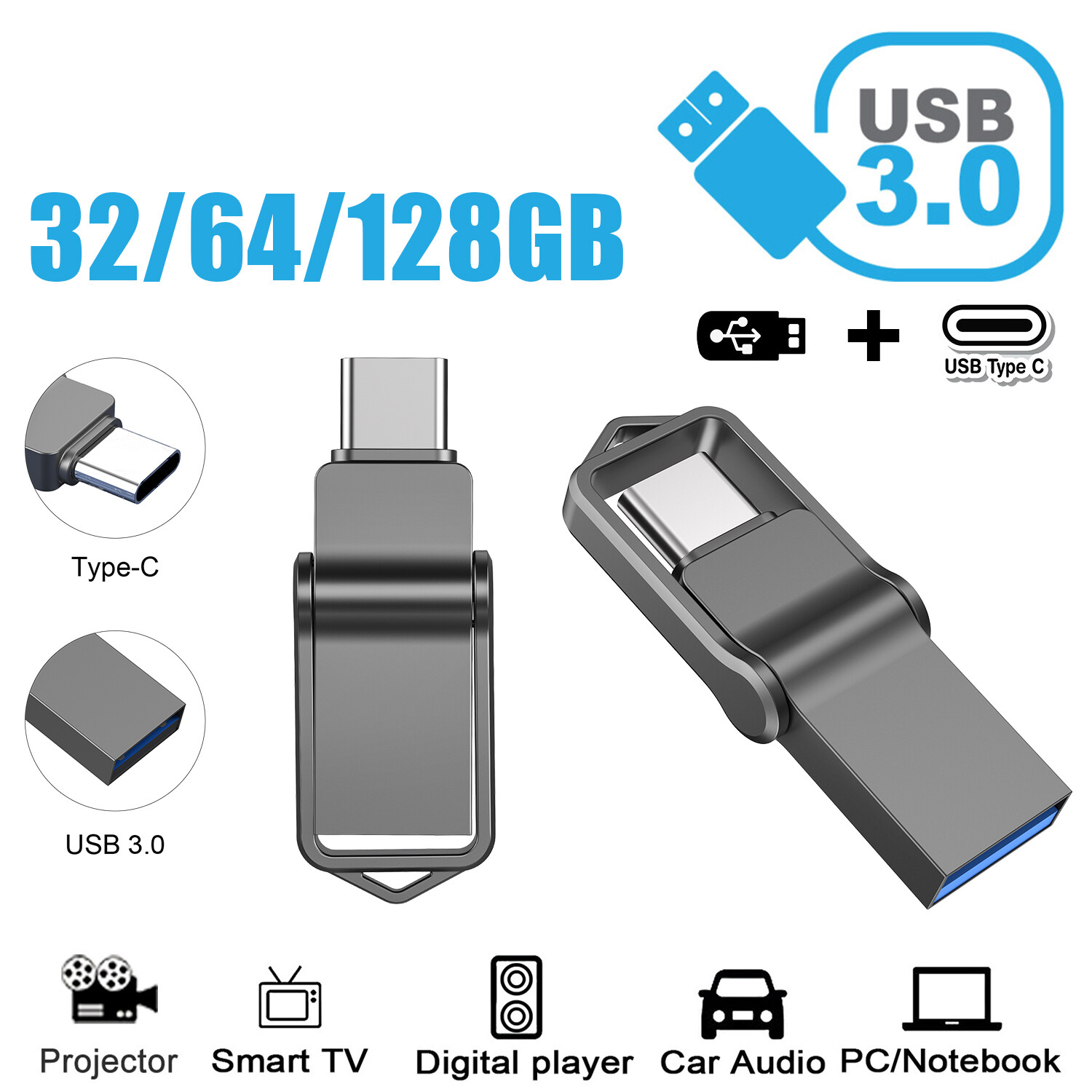 LOT 32/64/128GB USB C Flash Drive USB 3.0 Dual Drive OTG Type-C 2 in 1 Pen Stick