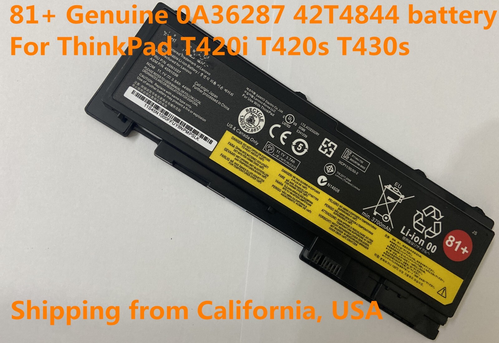 Genuine T420i T420s T430S Battery ThinkPad 0A36287 45N1143 45N1036 45N1037/81+