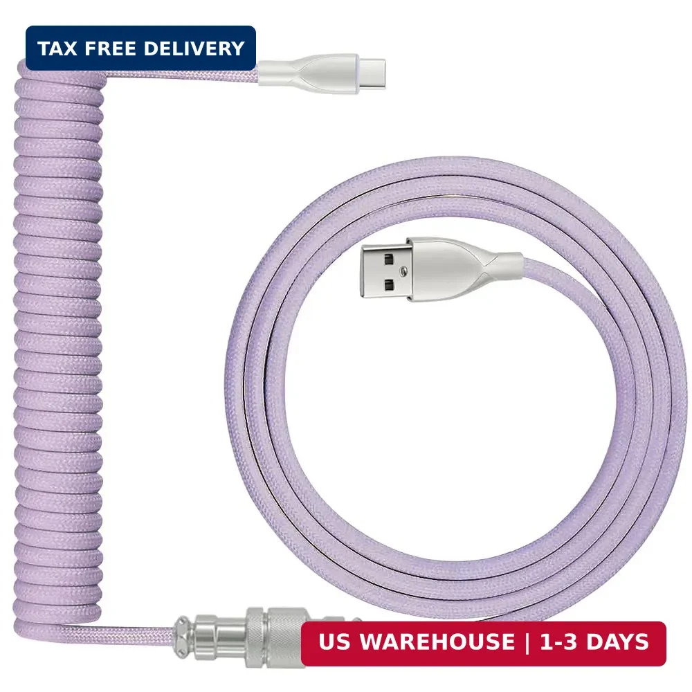 Coiled Keyboard Cable: 1.5M USB-C to USB-A Braided Cord with Detachable Aviator