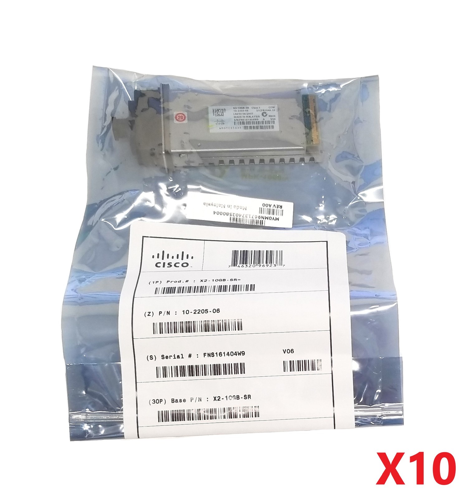 Lot of 10 NEW Cisco X2-10GB-SR 10-2205-06 10GBASE-SR 850nm MMF Transceivers
