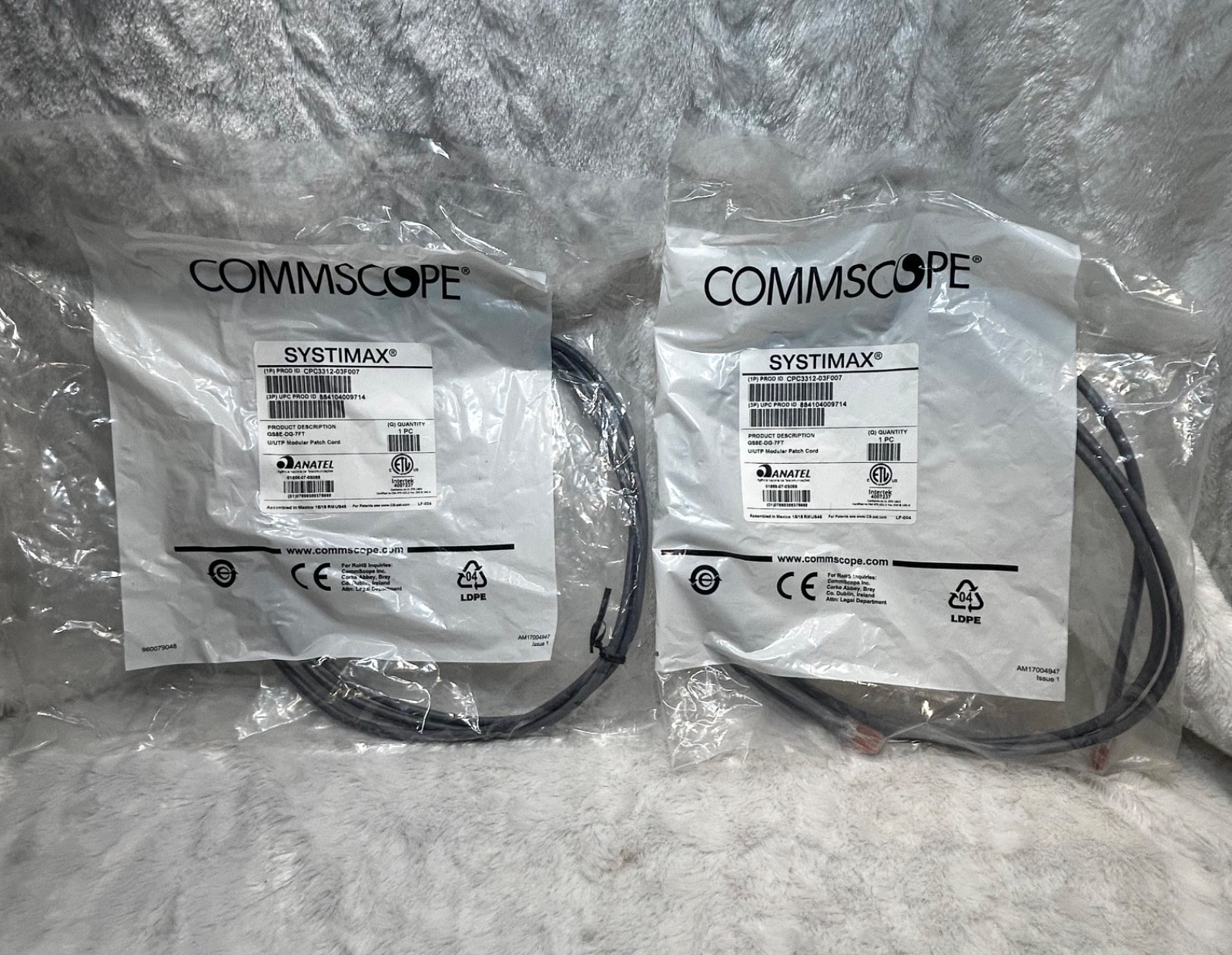 LOT of 2 Commscope Systimax Cat 6 Patch Cord CPC3312-03F007 7’ Gray Cable RJ45