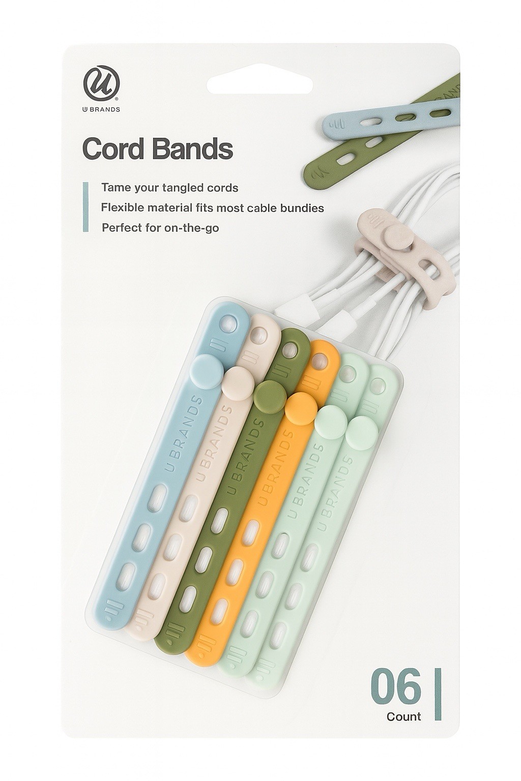 U Brands Silicone Cord Bands 6 Ct Flexible Material