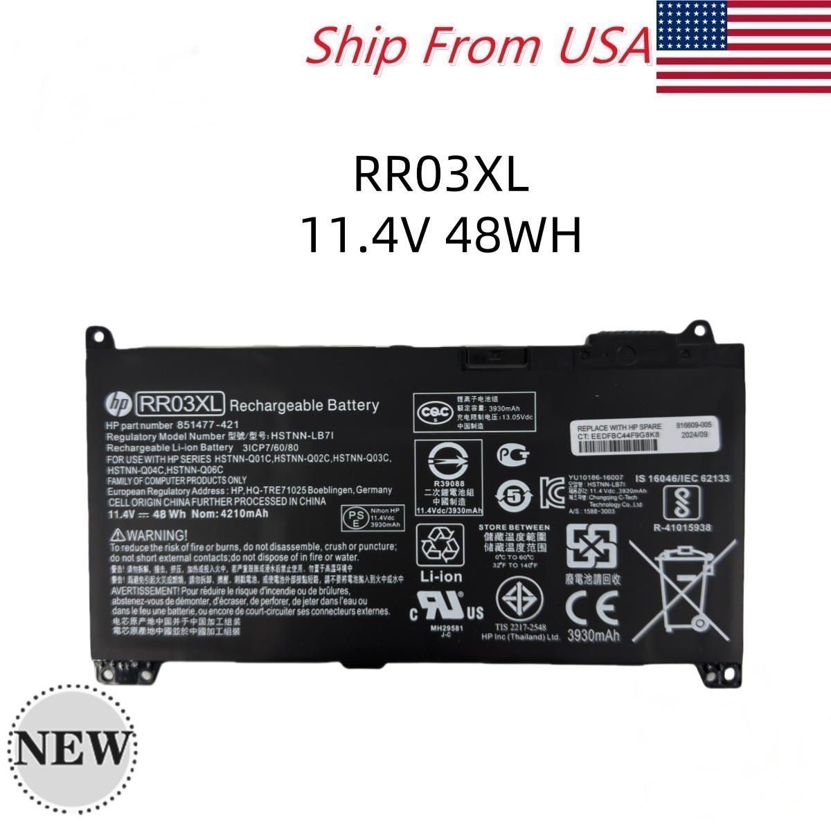Genuine RR03XL 48Wh Battery For HP ProBook 430 440 450 455 470 G4 G5 851477-421