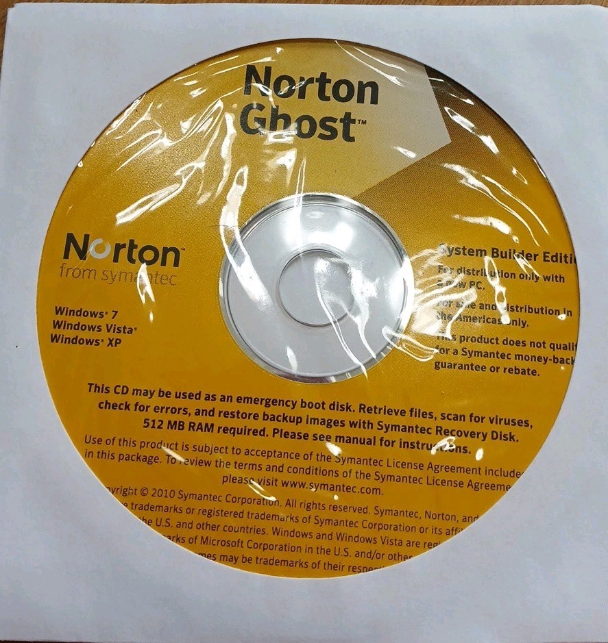 Symantec Norton Ghost system builder recovery and emergency boot CD